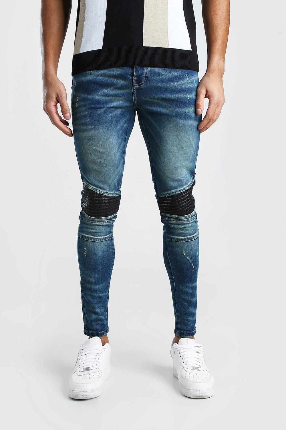 Jean motard super skinny avec empiecements simili